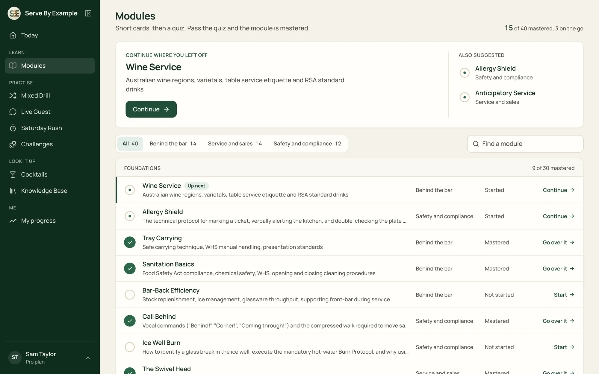 Staff training modules view: full course library